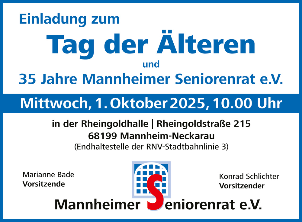 Einladung zum Tag der Älteren und 35 Jahre Mannheimer Seniorenrat e.V.